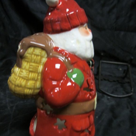 HALLMARK RUSTIC SANTA W/BASKET STYLE BACKPACK, CUTOUT CERAMIC TEALIGHT HOLDER - Picture 5 of 6